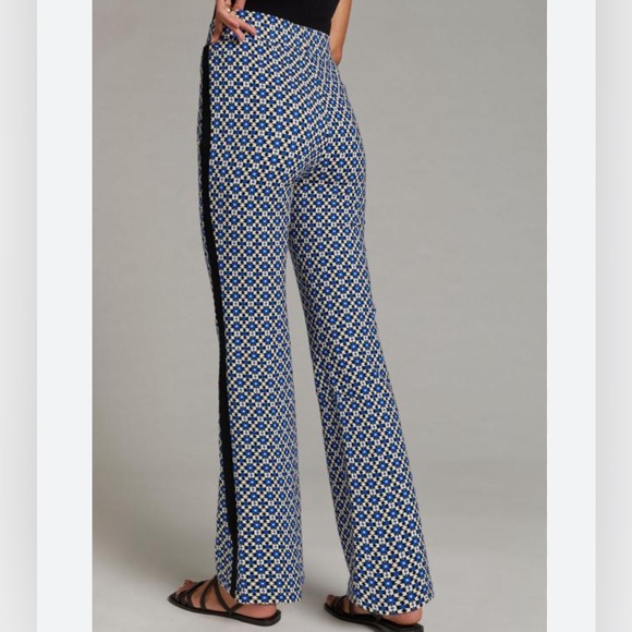 Maeve Pants - Maeve Blue and White Patterned Flare Pants